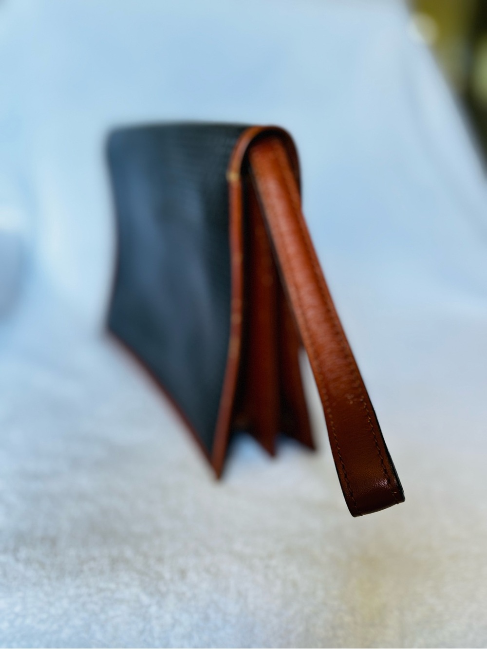 Bally Black Leather Wristlet with Brown Leather Trim and Brass Lock Accent - Picture 4 of 9